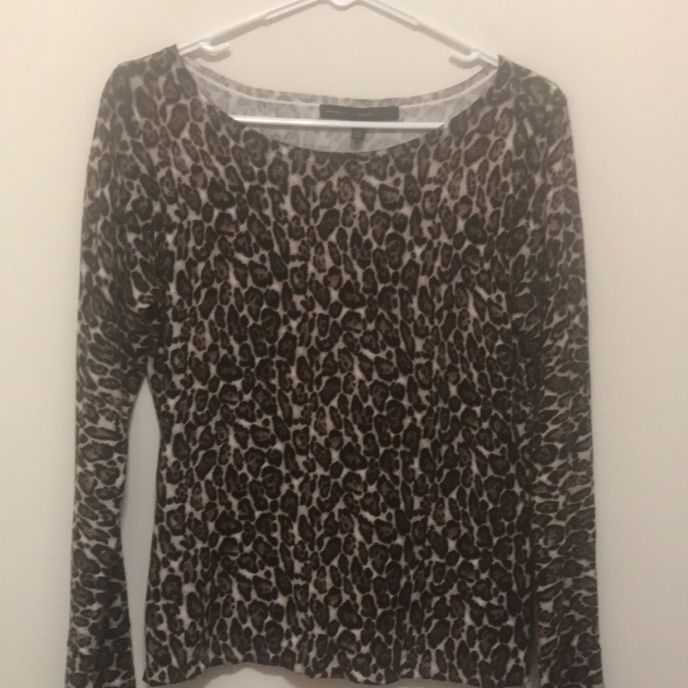 White House Black Market Brown and Black Leopard Scoop Neck Sweater
